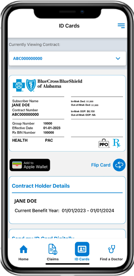 Alabama Blue mobile app ID card screen
