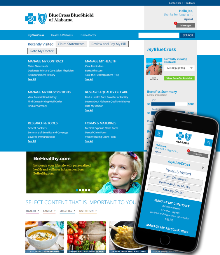 Members of Blue Cross and Blue Shield of Alabama may log in to myBlueCross and enjoy the same tools and features no matter what device you are on - desktop, laptop, tablet, or smartphone.