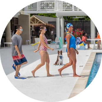group going swiming at a pool