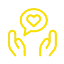 Hands around heart in speech bubble icon