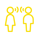 2 stick figures in conversation icon
