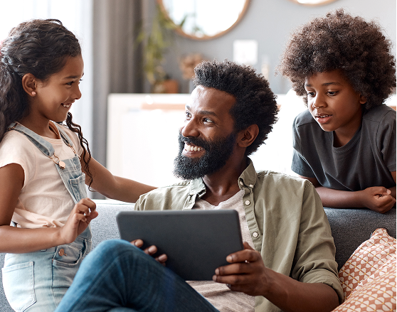 man with his children